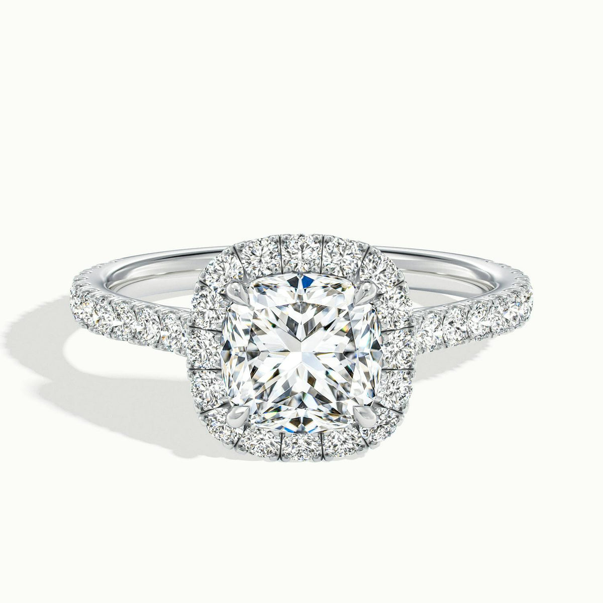 Orla Scallop 1.5 Carat Cushion Lab Grown Diamond Halo Engagement Ring in 14K White Gold - view 1