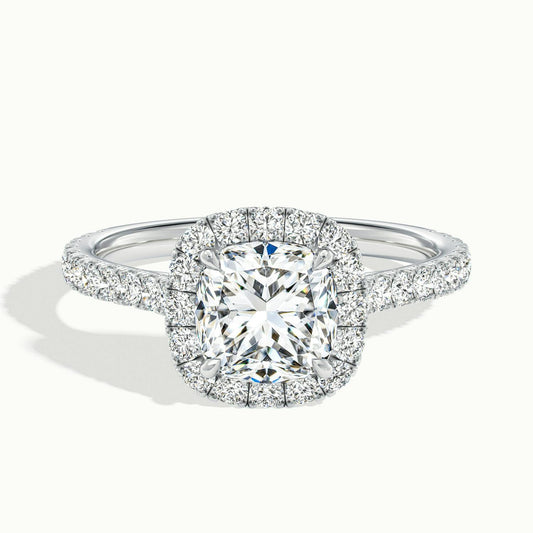 Orla Scallop 3.5 Carat Cushion Lab Grown Diamond Halo Engagement Ring in Platinum - view 1