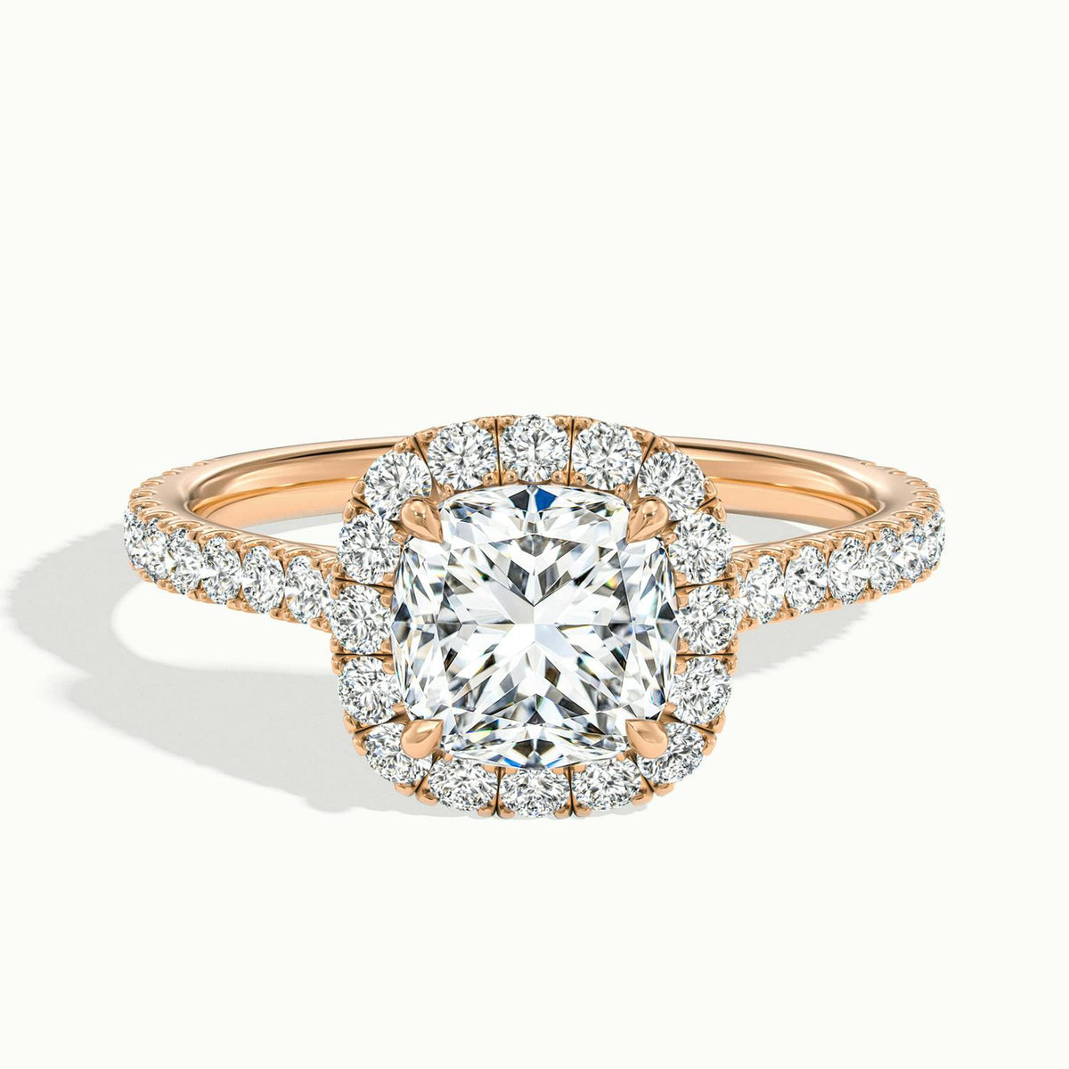 Orla Scallop 4.5 Carat Cushion Lab Grown Diamond Halo Engagement Ring in 10K Rose Gold - view 1