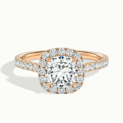 Orla Scallop 4.5 Carat Cushion Lab Grown Diamond Halo Engagement Ring in 10K Rose Gold - view 1