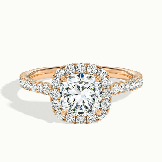 Orla Scallop 2.5 Carat Cushion Lab Grown Diamond Halo Engagement Ring in 14K Rose Gold - view 1