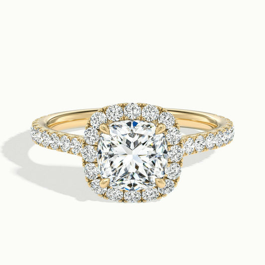 Orla Scallop 2.5 Carat Cushion Lab Grown Diamond Halo Engagement Ring in 18K Yellow Gold - view 1