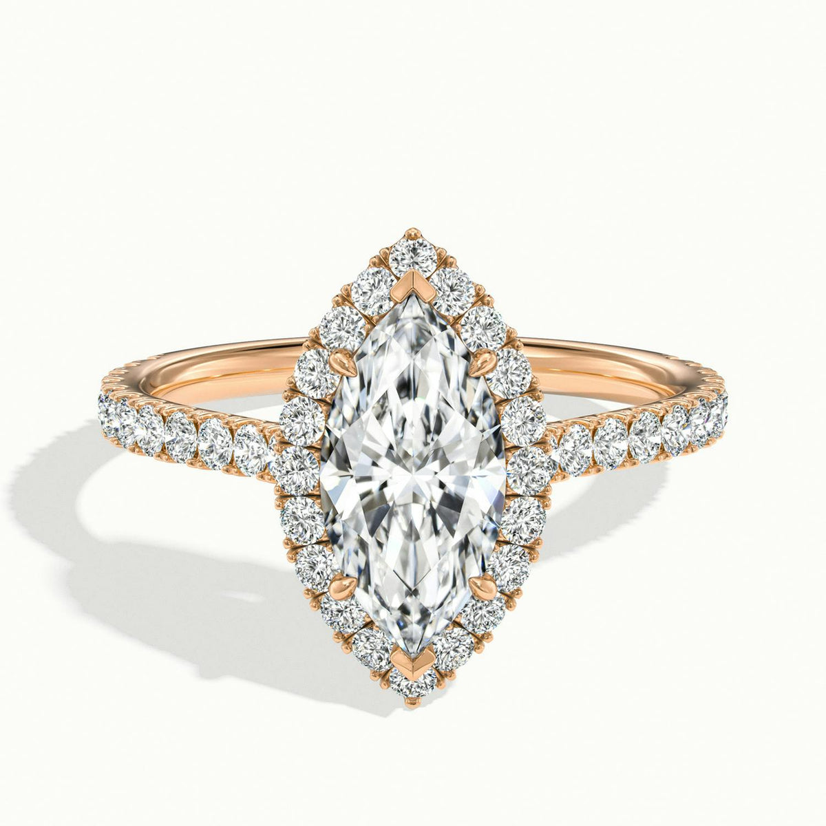 Orla Scallop 2.5 Carat Marquise Lab Grown Diamond Halo Engagement Ring in 10K Rose Gold - view 1