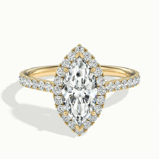 Orla Scallop 2.5 Carat Marquise Lab Grown Diamond Halo Engagement Ring in 10K Yellow Gold - view 1