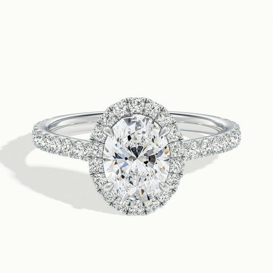 Orla Scallop 4 Carat Oval Lab Grown Diamond Halo Engagement Ring in Platinum - view 1