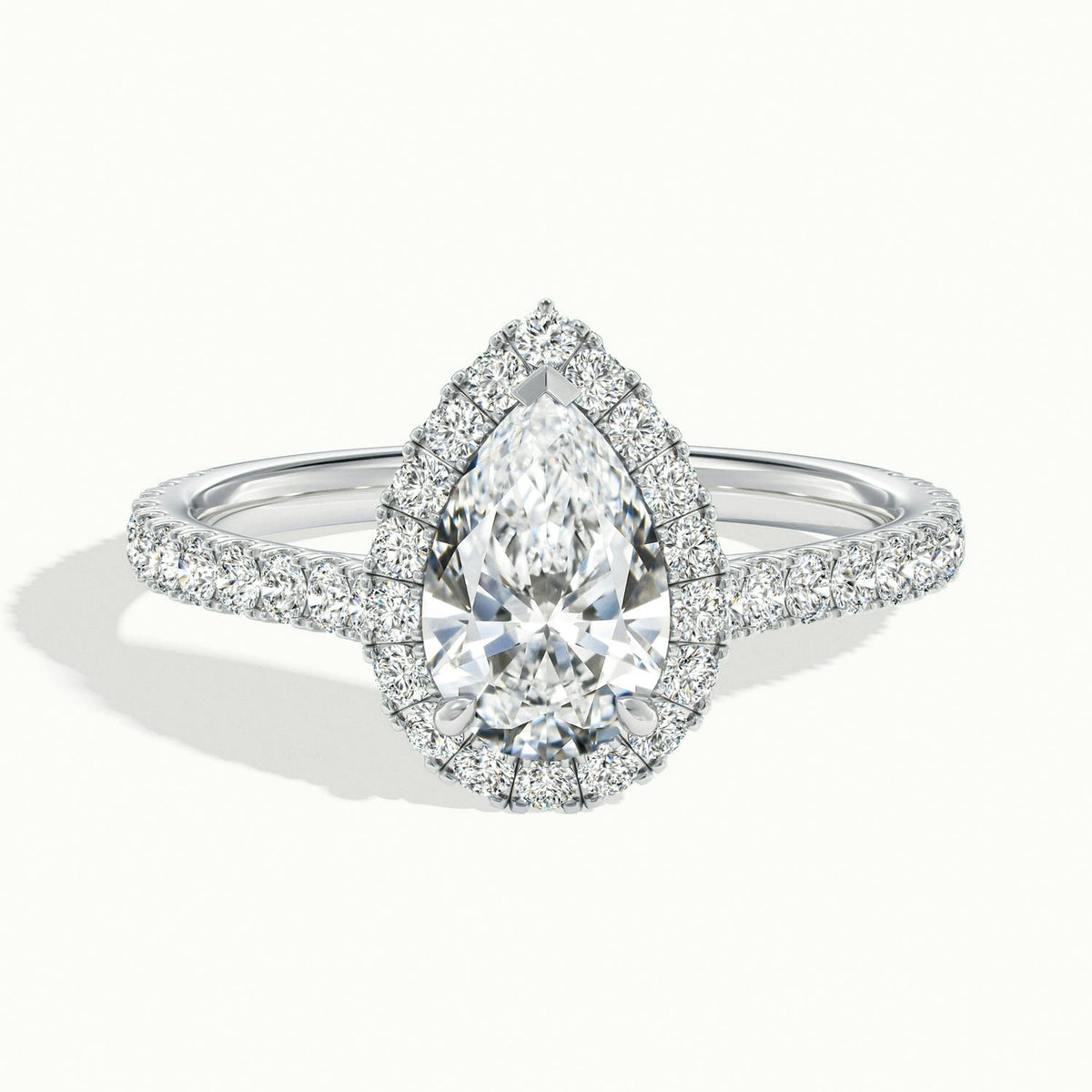 Orla Scallop 1.5 Carat Pear Lab Grown Diamond Halo Engagement Ring in 14K White Gold - view 1