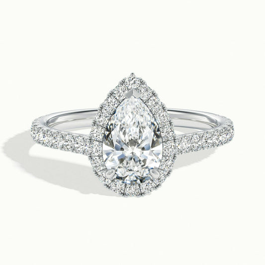 Orla Scallop 1.5 Carat Pear Lab Grown Diamond Halo Engagement Ring in 14K White Gold - view 1