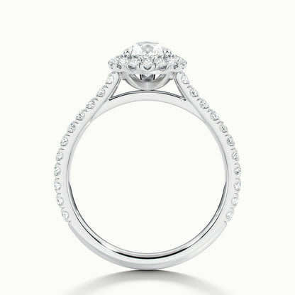 Orla Scallop 3 Carat Pear Lab Grown Diamond Halo Engagement Ring in 14K White Gold - view 3