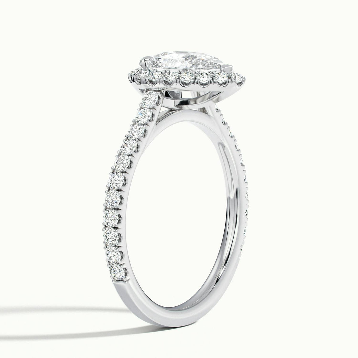 Orla Scallop 3.5 Carat Pear Lab Grown Diamond Halo Engagement Ring in 10K White Gold - view 4