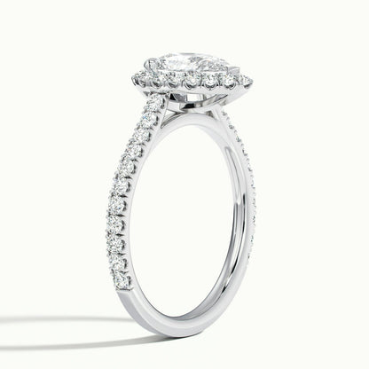 Orla Scallop 4 Carat Pear Lab Grown Diamond Halo Engagement Ring in 14K White Gold - view 4