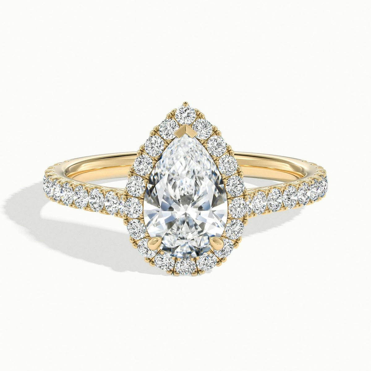 Orla Scallop 2 Carat Pear Lab Grown Diamond Halo Engagement Ring in 14K Yellow Gold - view 1