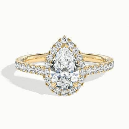 Orla Scallop 2 Carat Pear Lab Grown Diamond Halo Engagement Ring in 14K Yellow Gold - view 1