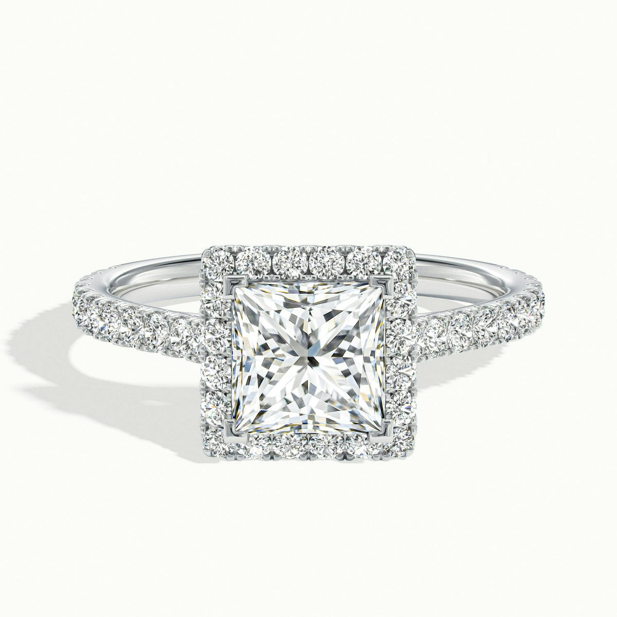 Orla Scallop 3.5 Carat Princess Lab Grown Diamond Halo Engagement Ring in 18K White Gold - view 1