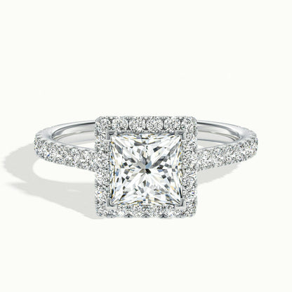 Orla Scallop 3.5 Carat Princess Lab Grown Diamond Halo Engagement Ring in 18K White Gold - view 1