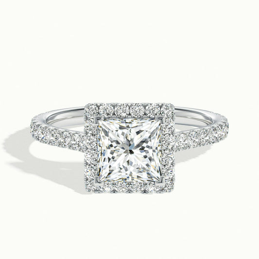 Orla Scallop 5 Carat Princess Lab Grown Diamond Halo Engagement Ring in Platinum - view 1