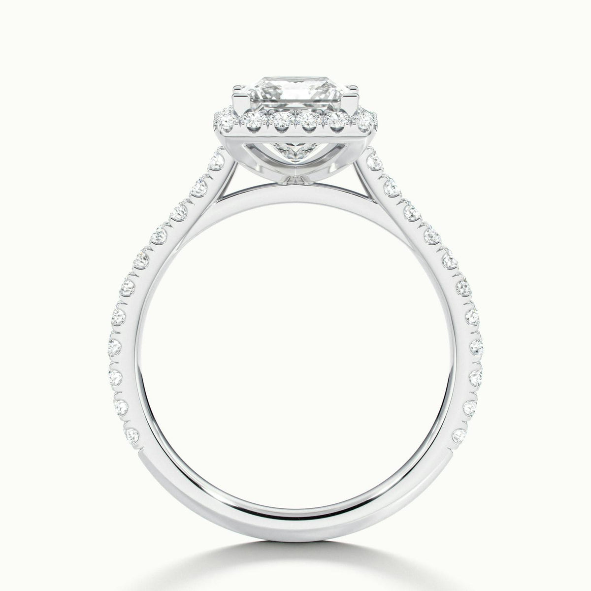 Orla Scallop 3.5 Carat Princess Lab Grown Diamond Halo Engagement Ring in 18K White Gold - view 3