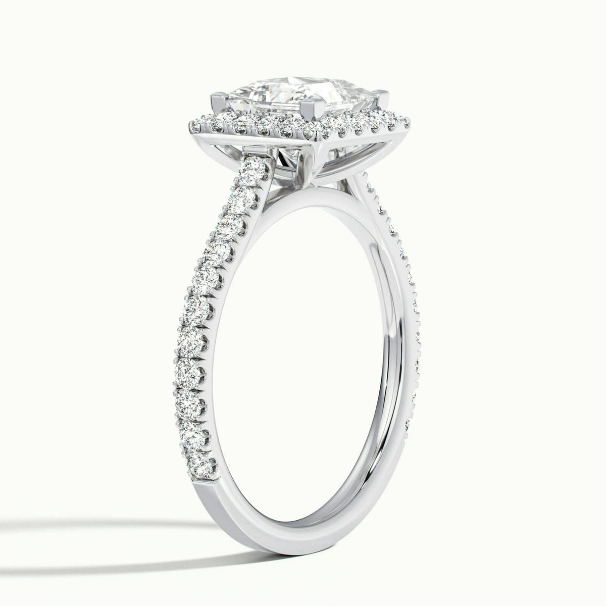 Orla Scallop 3.5 Carat Princess Lab Grown Diamond Halo Engagement Ring in 18K White Gold - view 4