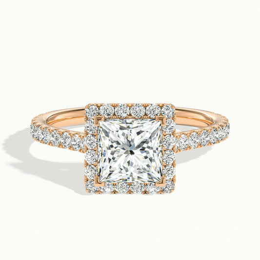 Orla Scallop 1.5 Carat Princess Lab Grown Diamond Halo Engagement Ring in 10K Rose Gold - view 1