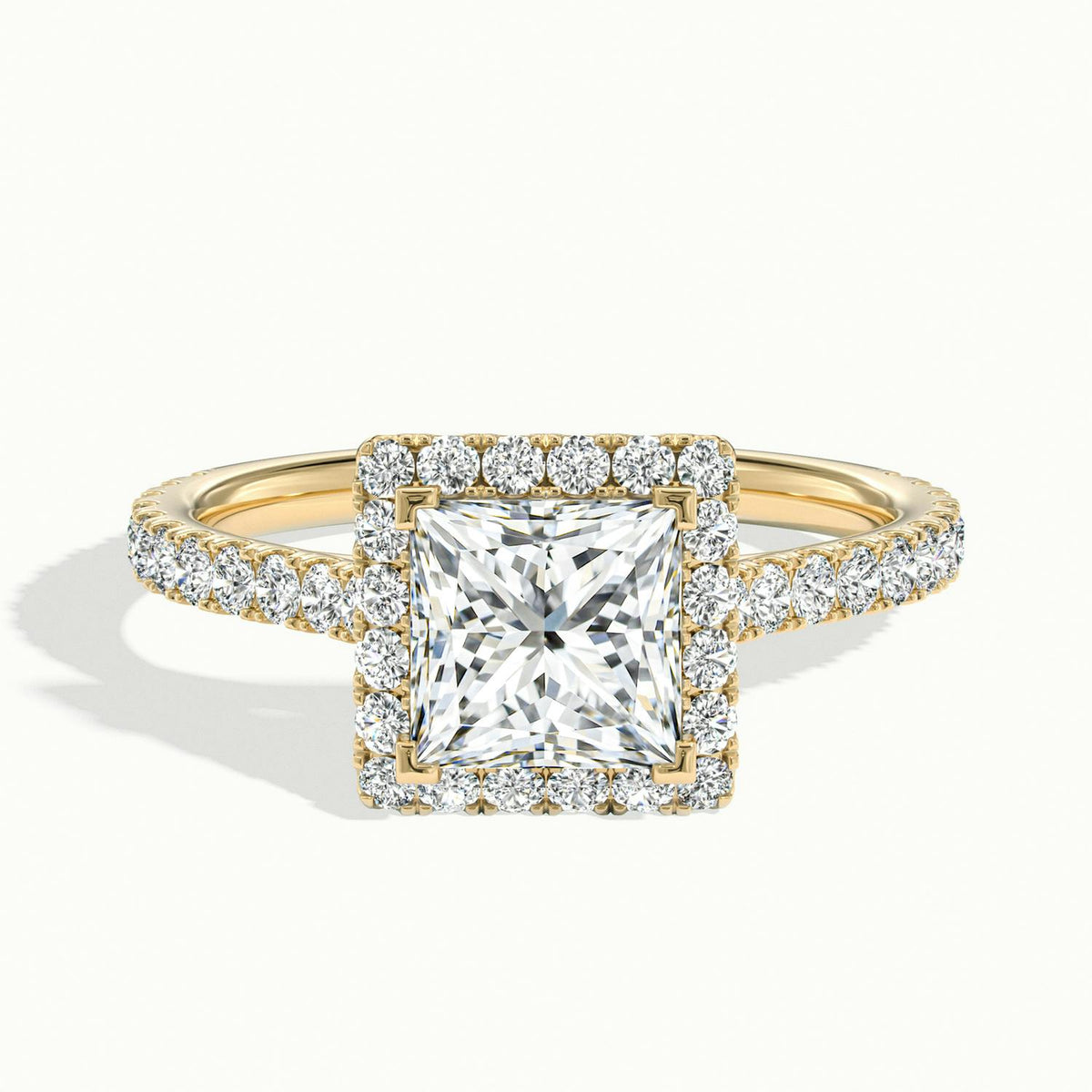 Orla Scallop 3.5 Carat Princess Lab Grown Diamond Halo Engagement Ring in 14K Yellow Gold - view 1