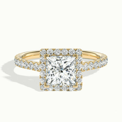 Orla Scallop 3.5 Carat Princess Lab Grown Diamond Halo Engagement Ring in 14K Yellow Gold - view 1