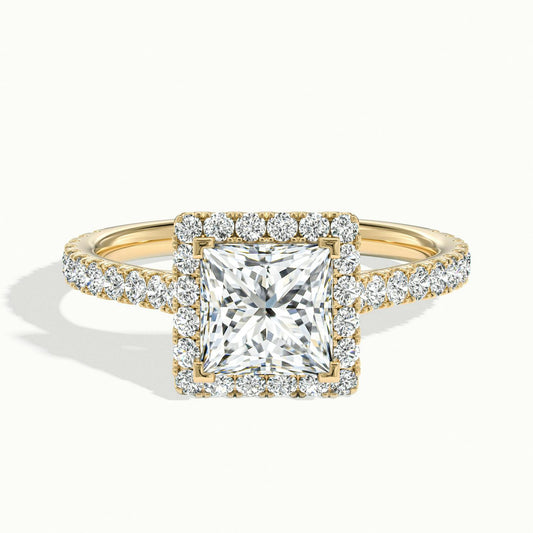 Orla Scallop 1.5 Carat Princess Lab Grown Diamond Halo Engagement Ring in 10K Yellow Gold - view 1