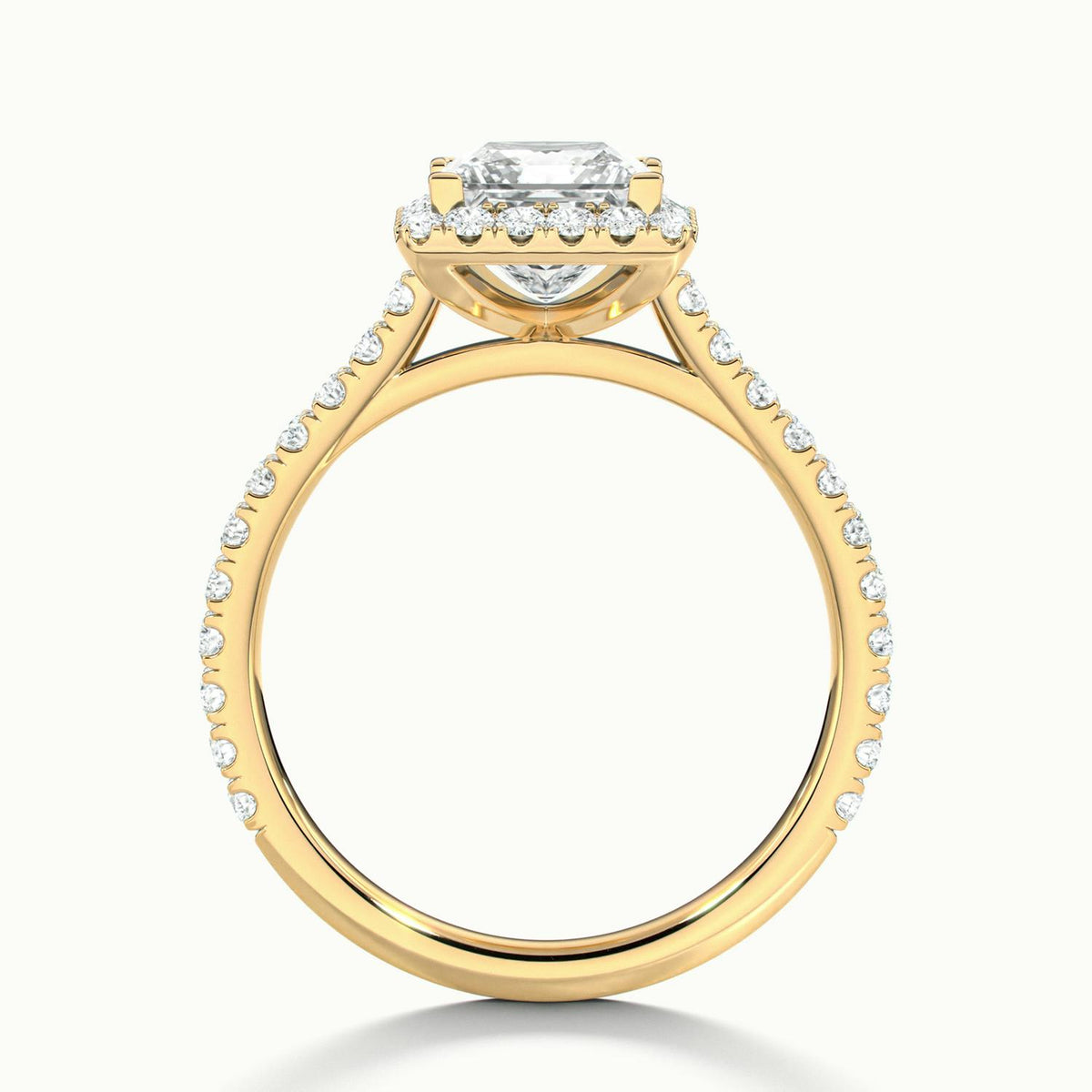 Orla Scallop 3.5 Carat Princess Lab Grown Diamond Halo Engagement Ring in 14K Yellow Gold - view 3
