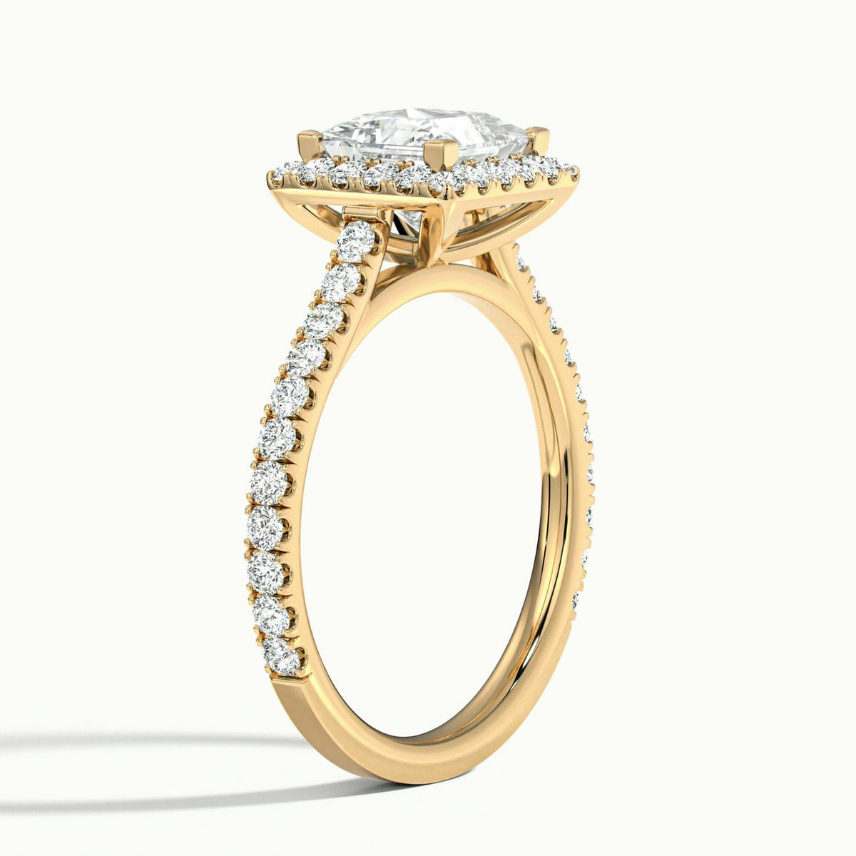 Orla Scallop 3.5 Carat Princess Lab Grown Diamond Halo Engagement Ring in 14K Yellow Gold - view 4