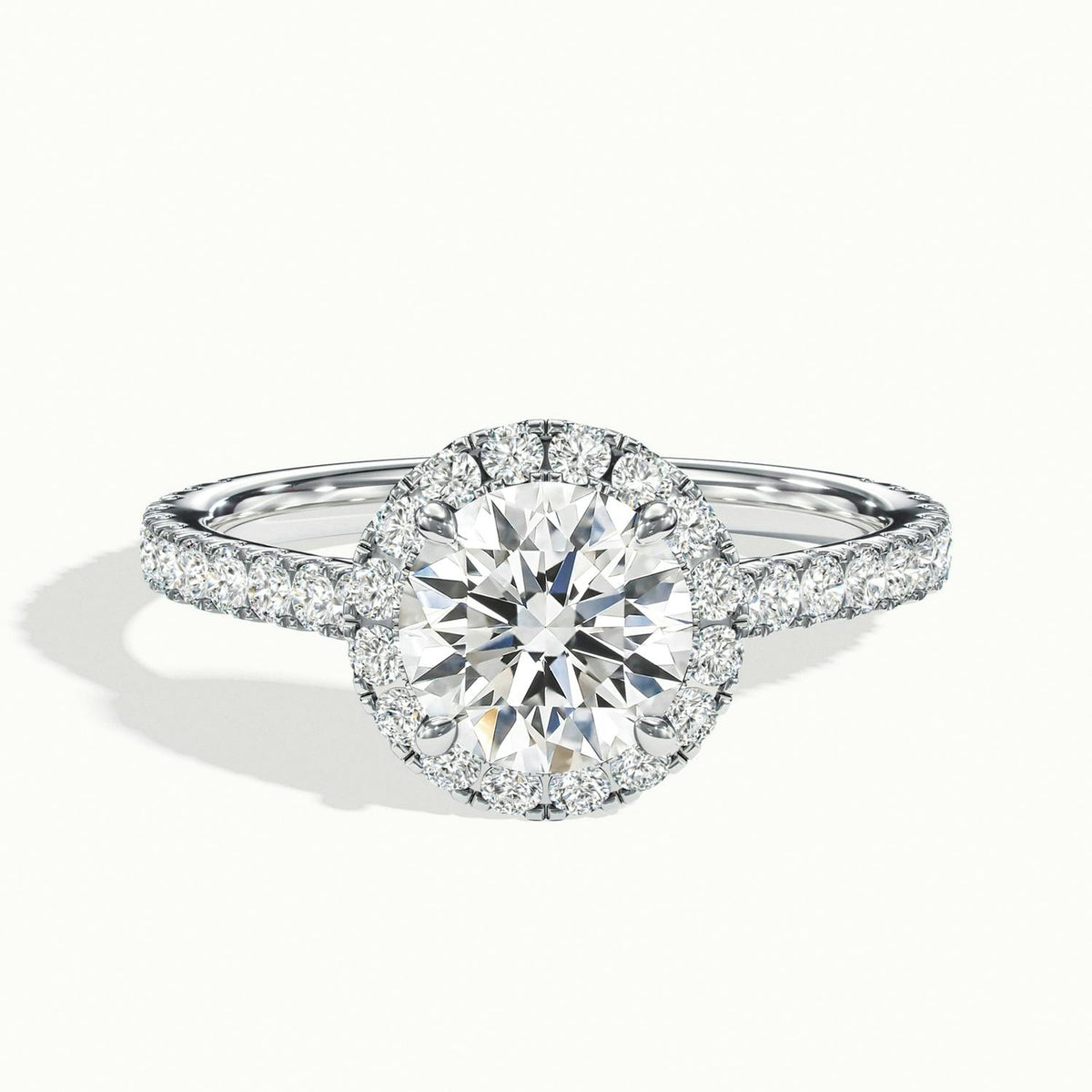 Orla Scallop 4 Carat Round Lab Grown Diamond Halo Engagement Ring in 10K White Gold - view 1