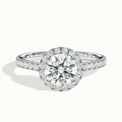 Orla Scallop 4 Carat Round Lab Grown Diamond Halo Engagement Ring in 10K White Gold - view 1