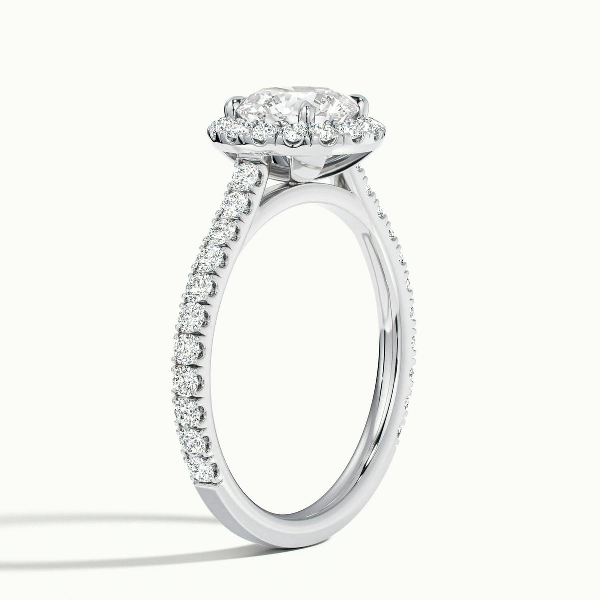 Orla Scallop 4 Carat Round Lab Grown Diamond Halo Engagement Ring in 10K White Gold - view 4