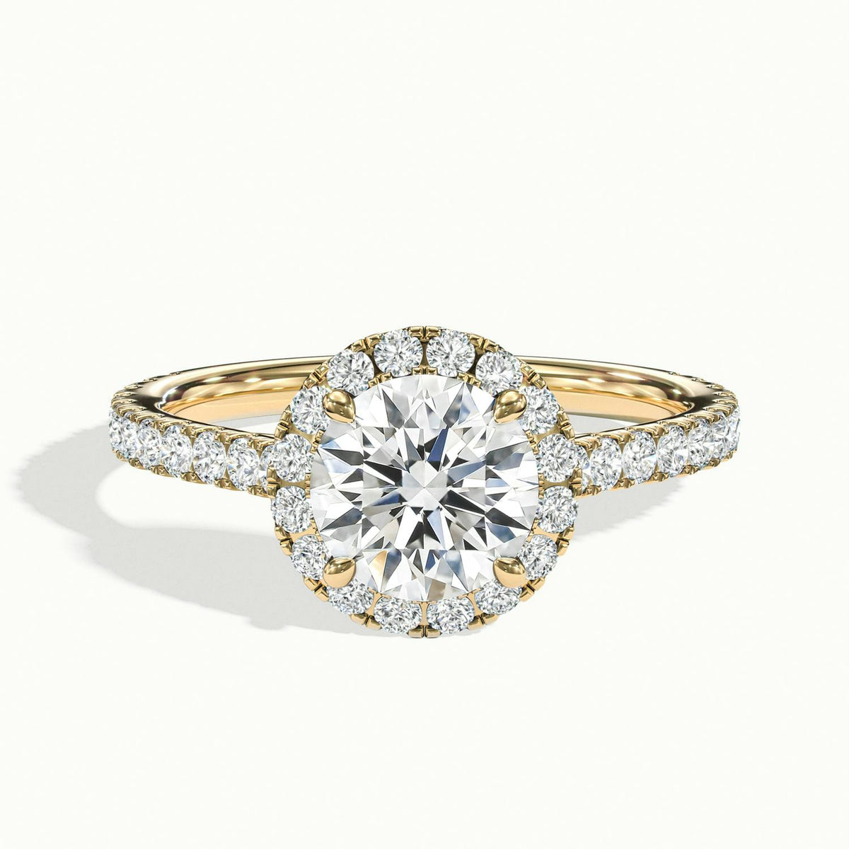 Orla Scallop 3.5 Carat Round Lab Grown Diamond Halo Engagement Ring in 18K Yellow Gold - view 1