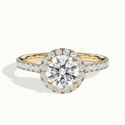 Orla Scallop 3.5 Carat Round Lab Grown Diamond Halo Engagement Ring in 18K Yellow Gold - view 1