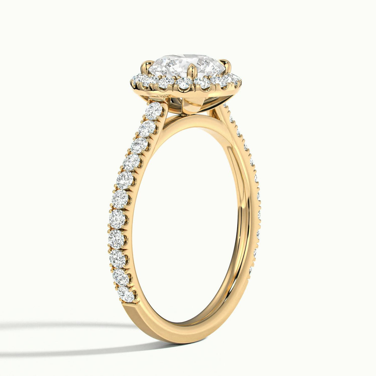 Orla Scallop 3.5 Carat Round Lab Grown Diamond Halo Engagement Ring in 18K Yellow Gold - view 4