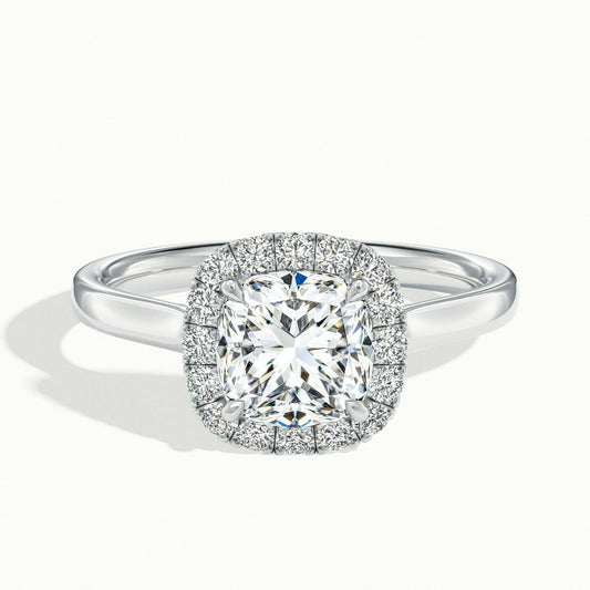 Orla 2.5 Carat Cushion Lab Grown Diamond Halo Engagement Ring in 18K White Gold - view 1