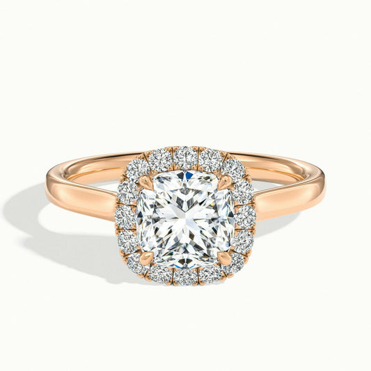 Orla 2.5 Carat Cushion Lab Grown Diamond Halo Engagement Ring in 18K Rose Gold - view 1