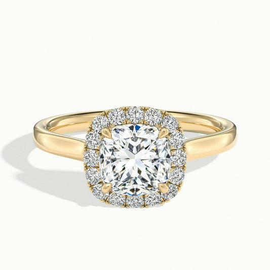 Orla 2.5 Carat Cushion Lab Grown Diamond Halo Engagement Ring in 14K Yellow Gold - view 1