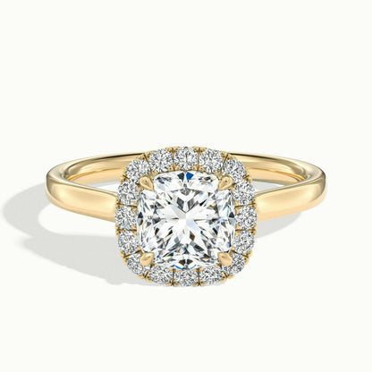 Orla 2.5 Carat Cushion Lab Grown Diamond Halo Engagement Ring in 18K Yellow Gold - view 1