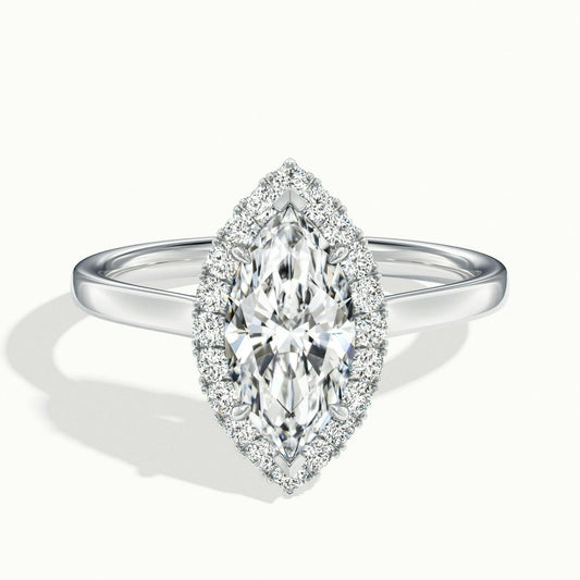 Orla 4.5 Carat Marquise Lab Grown Diamond Halo Engagement Ring in Platinum - view 1