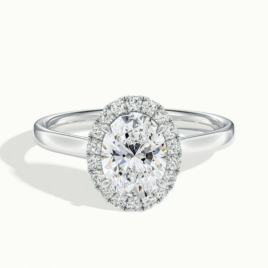 Orla 5 Carat Oval Lab Grown Diamond Halo Engagement Ring in Platinum - view 1
