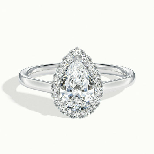 Orla 4 Carat Pear Lab Grown Diamond Halo Engagement Ring in Platinum - view 1