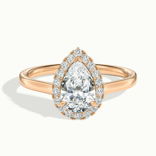 Orla 2.5 Carat Pear Lab Grown Diamond Halo Engagement Ring in 18K Rose Gold - view 1