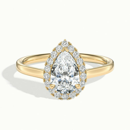 Orla 2.5 Carat Pear Lab Grown Diamond Halo Engagement Ring in 14K Yellow Gold - view 1