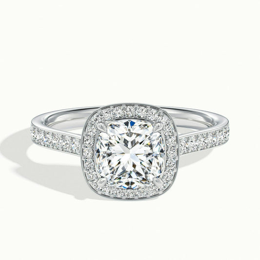 Wren Pavé 3.5 Carat Cushion Lab Grown Diamond Halo Engagement Ring in Platinum - view 1