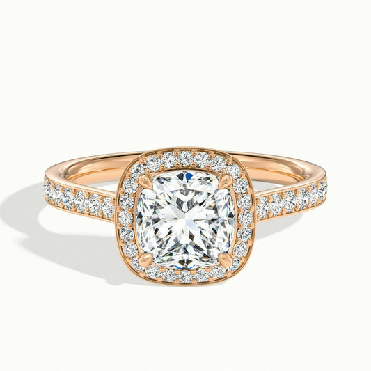 Wren Pavé 2.5 Carat Cushion Lab Grown Diamond Halo Engagement Ring in 10K Rose Gold - view 1