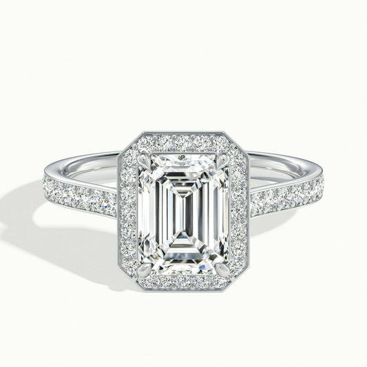 Wren Pavé 2.5 Carat Emerald Lab Grown Diamond Halo Engagement Ring in 18K White Gold - view 1