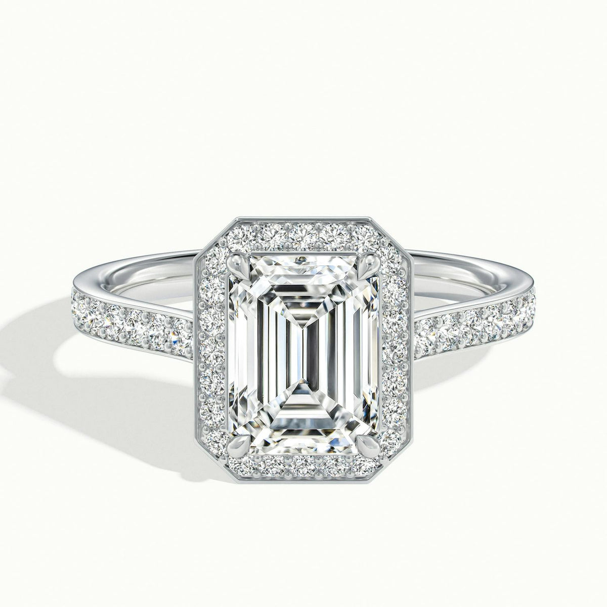 Wren Pavé 4.5 Carat Emerald Lab Grown Diamond Halo Engagement Ring in 14K White Gold - view 1