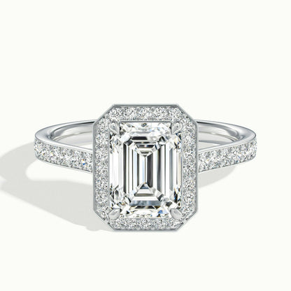 Wren Pavé 4.5 Carat Emerald Lab Grown Diamond Halo Engagement Ring in 14K White Gold - view 1