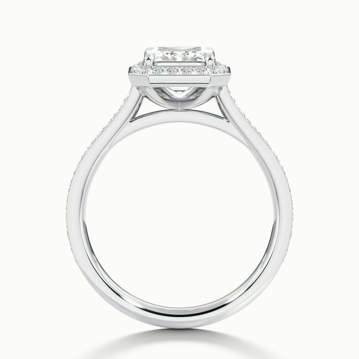 Wren Pavé 4.5 Carat Emerald Lab Grown Diamond Halo Engagement Ring in 14K White Gold - view 3