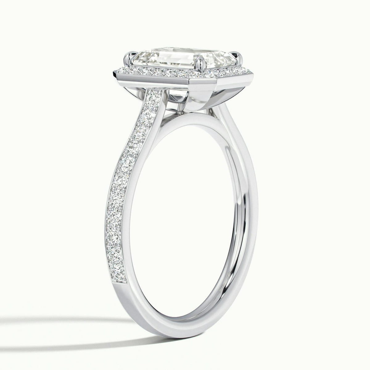 Wren Pavé 4.5 Carat Emerald Lab Grown Diamond Halo Engagement Ring in 14K White Gold - view 4