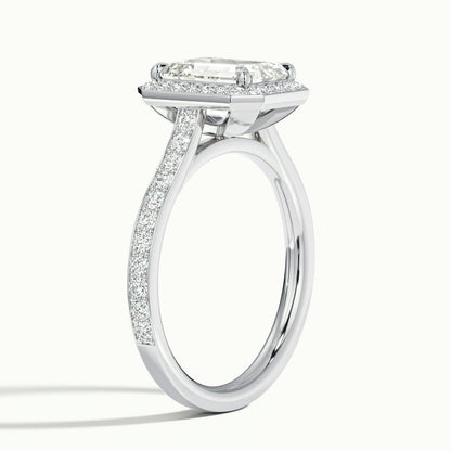 Wren Pavé 4.5 Carat Emerald Lab Grown Diamond Halo Engagement Ring in 14K White Gold - view 4
